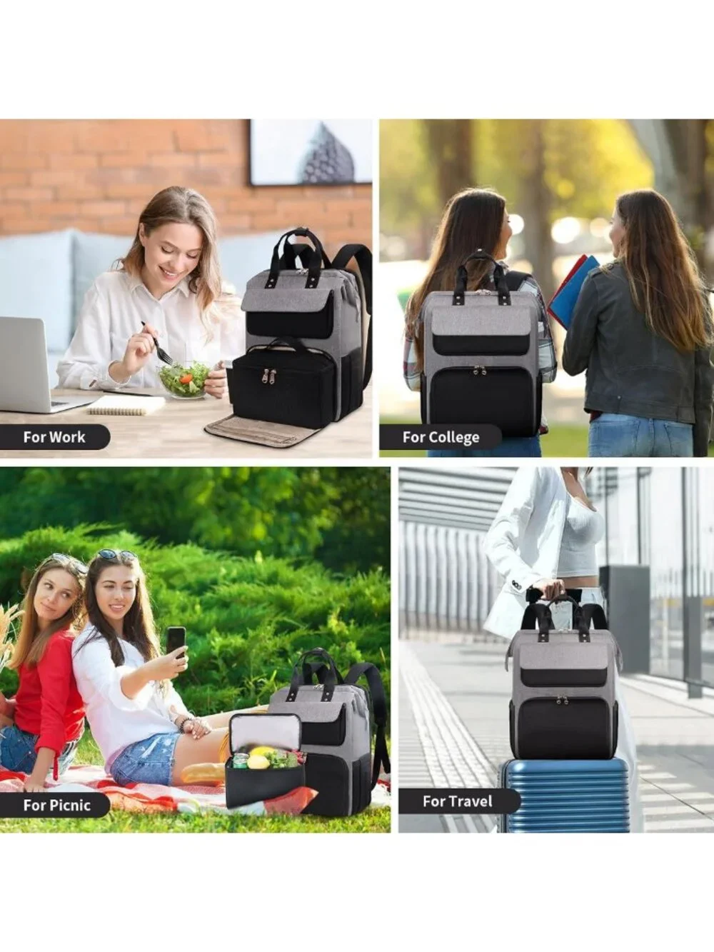 Stylish Insulated Lunch Backpack for Women, 17.3